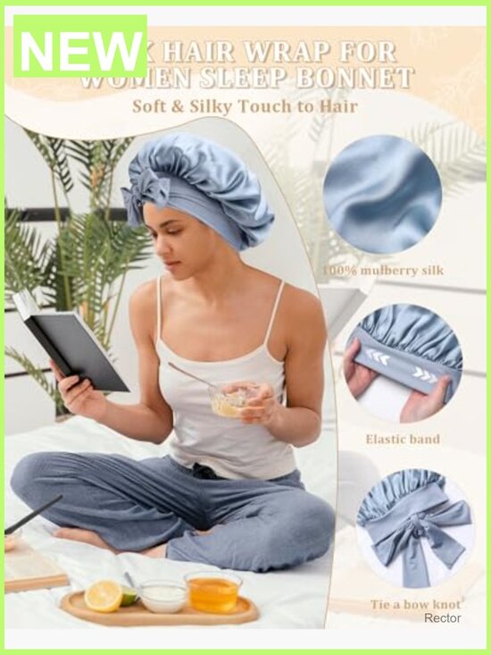 100% Mulberry Silk Bonnet with Hair Scrunchy, Elastic Strap Night Cap main image 5